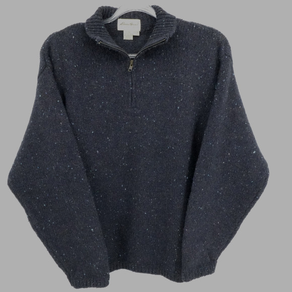 Vintage Eddie‎ Bauer sweater Mens Large Blue Speckled Wool Knit Preppy Outdoors - Picture 1 of 11